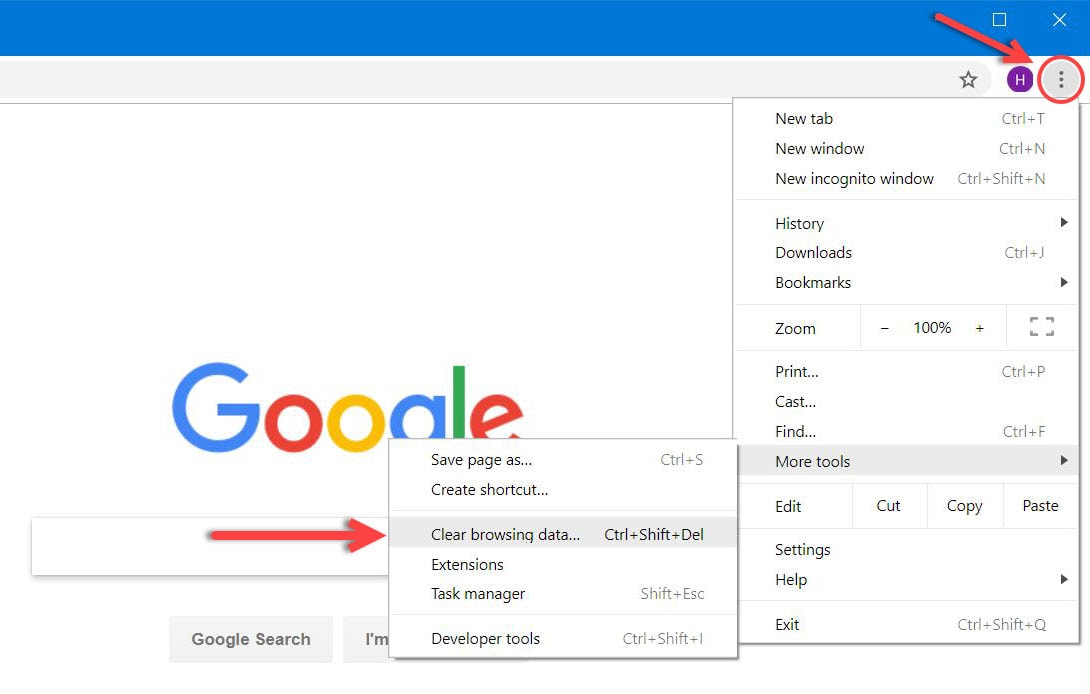 Google Chrome - Clear Browsing Data