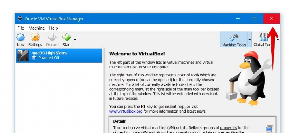 Close VirtualBox