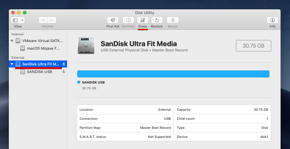 Disk Utility - Erase