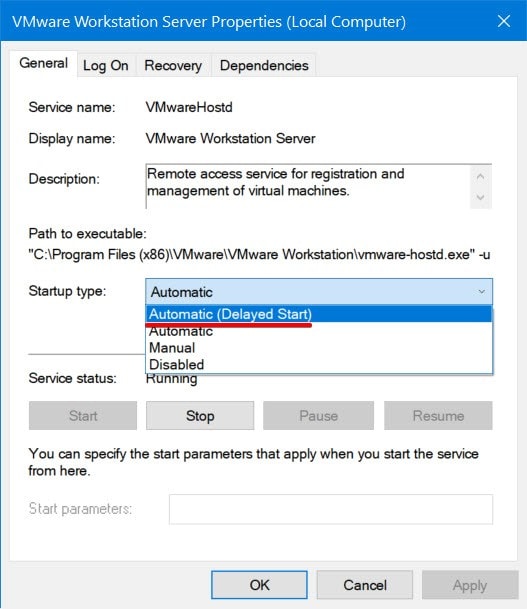 VMware Workstation Server Properties