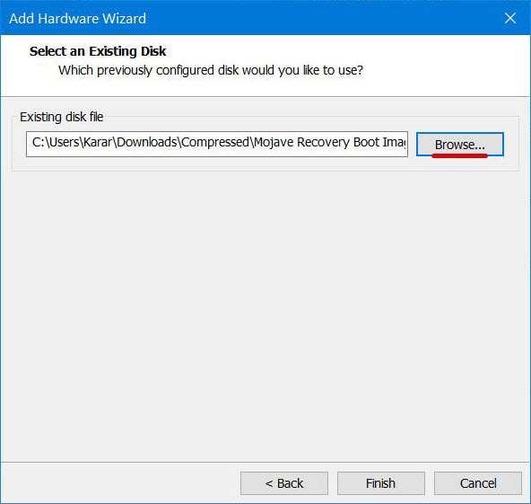 Select an existing disk