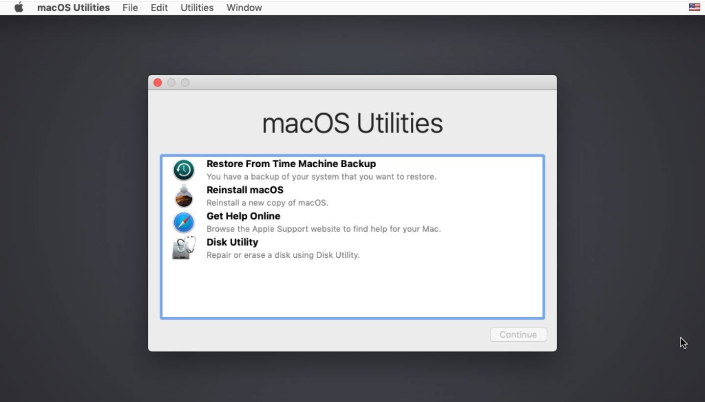 macOS Recovery Mode -macOS Utilities