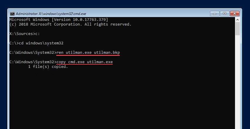 Replace Utility Manager with cmd.exe