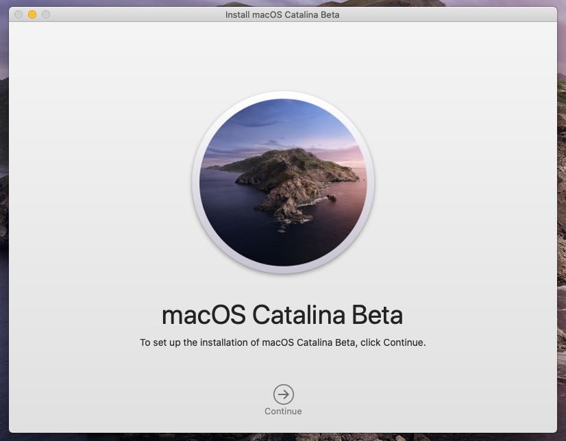 macOS Catalina Beta Installer Window