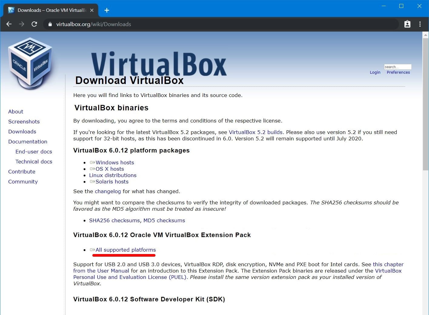 Download VirtualBox Extension Pack