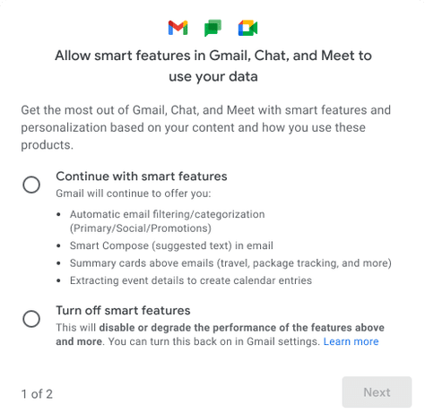 Google allows users to turn off tracking in Gmail, Chat and Meet