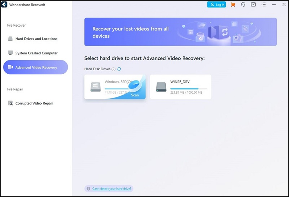 advanced video recovery interface