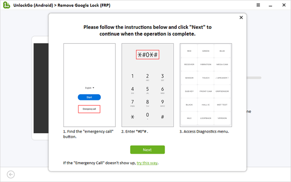 Enter Samsung diagnostics menu with FRP lock